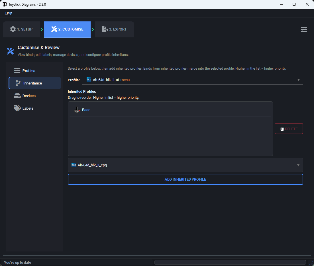 Profile inheritance in Joystick Diagrams