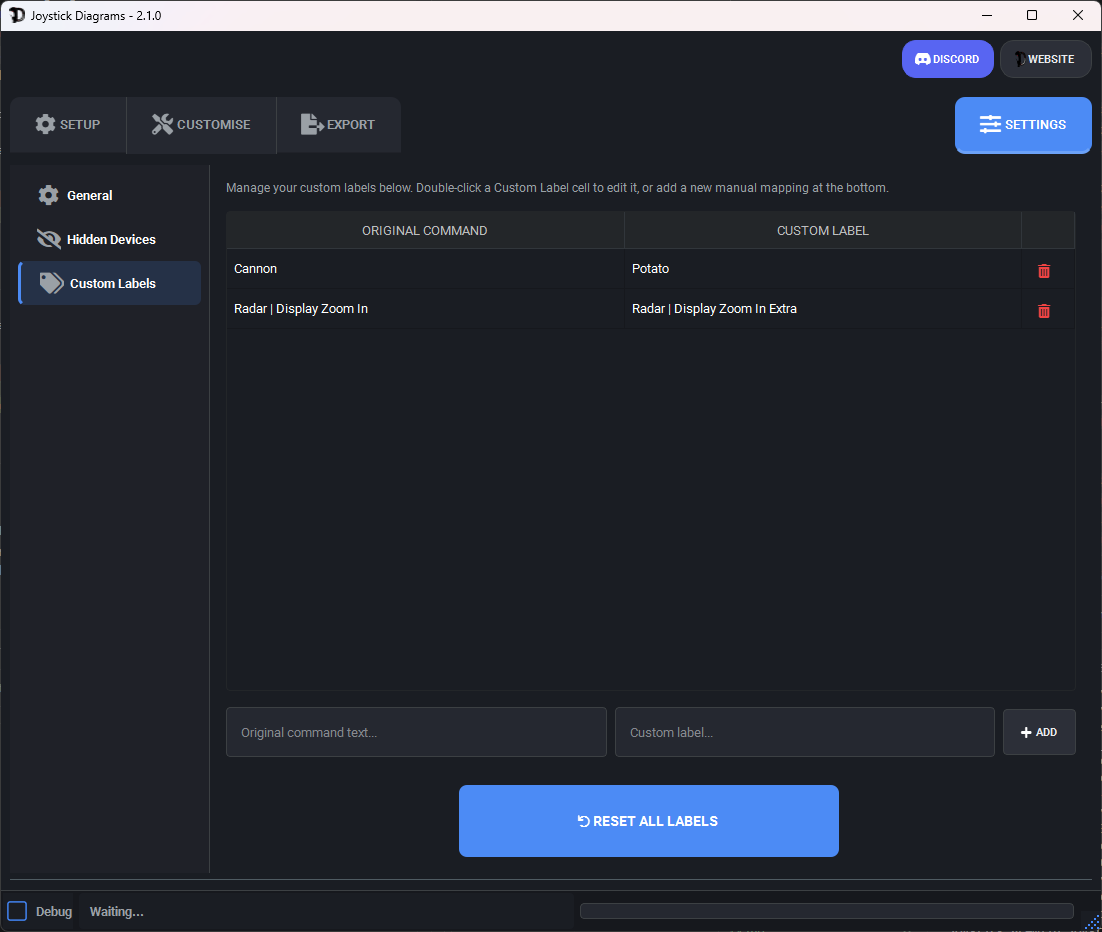 Custom labels in Joystick Diagrams